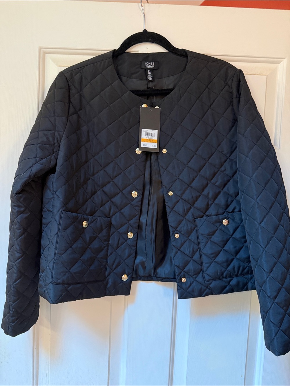 Jones New York Black Quilted Snap-Front Puffer Jacket